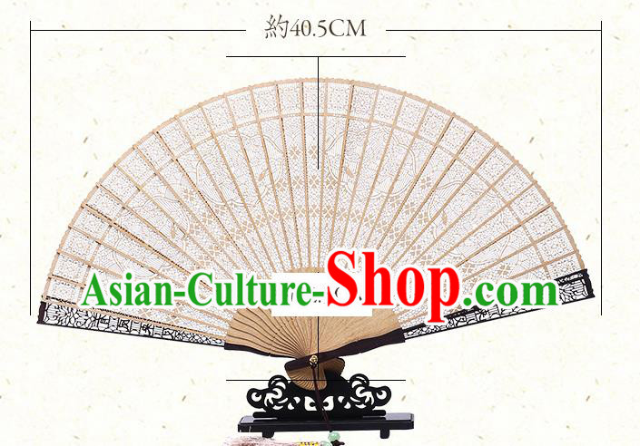 Chinese Handmade Ebony Fan Craft Classical Folding Fan Hollow Sandalwood Accordion