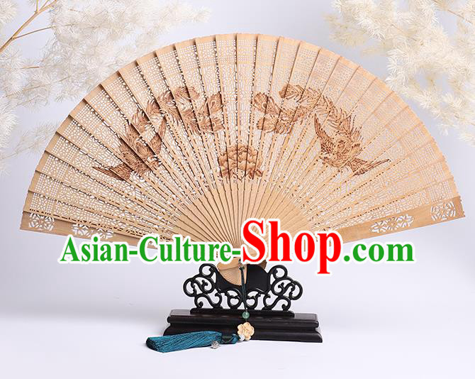 Chinese Printing Phoenix Fan Craft Classical Folding Fan Handmade Sandalwood Accordion
