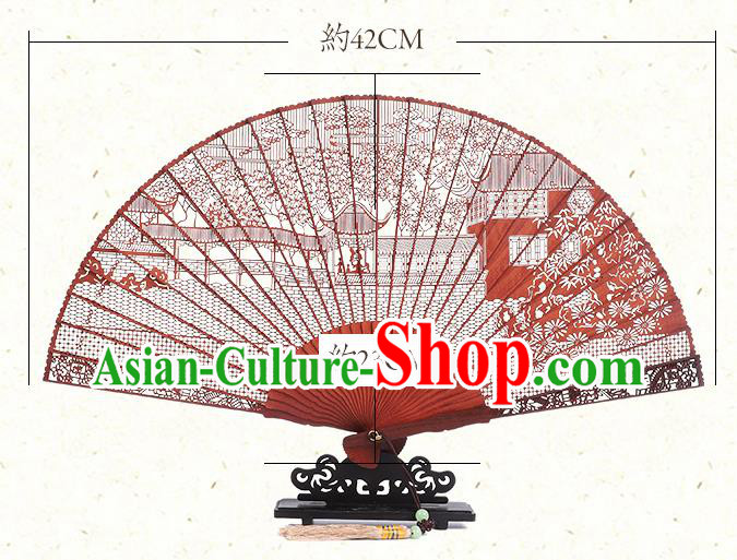Chinese Traditional Red Sandalwood Accordion Classical Folding Fan Handmade Hollow Fan