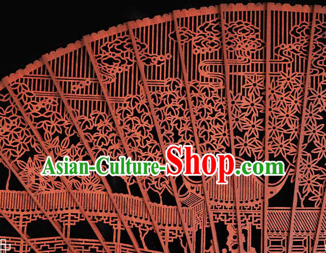 Chinese Traditional Red Sandalwood Accordion Classical Folding Fan Handmade Hollow Fan