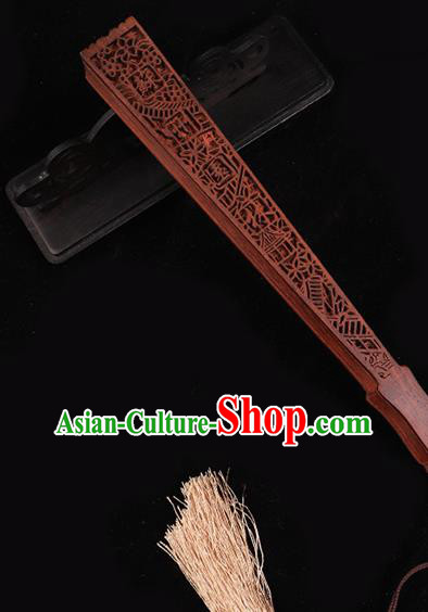 Chinese Traditional Red Sandalwood Accordion Classical Folding Fan Handmade Hollow Fan