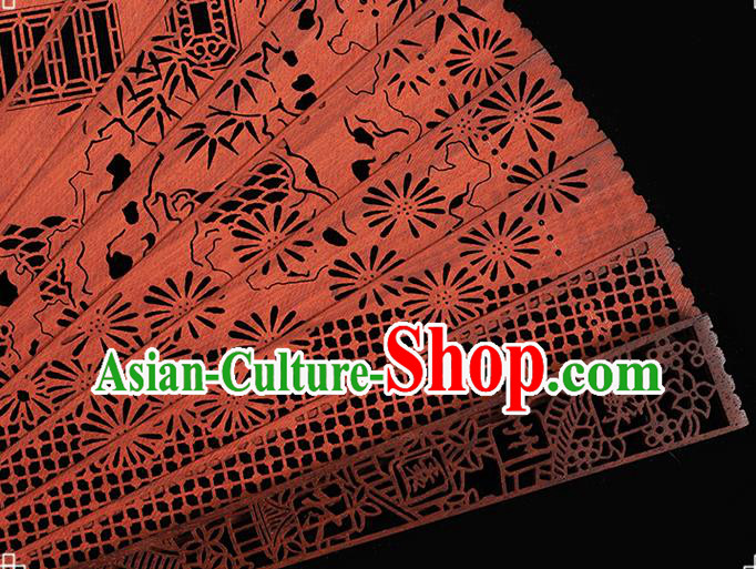 Chinese Traditional Red Sandalwood Accordion Classical Folding Fan Handmade Hollow Fan