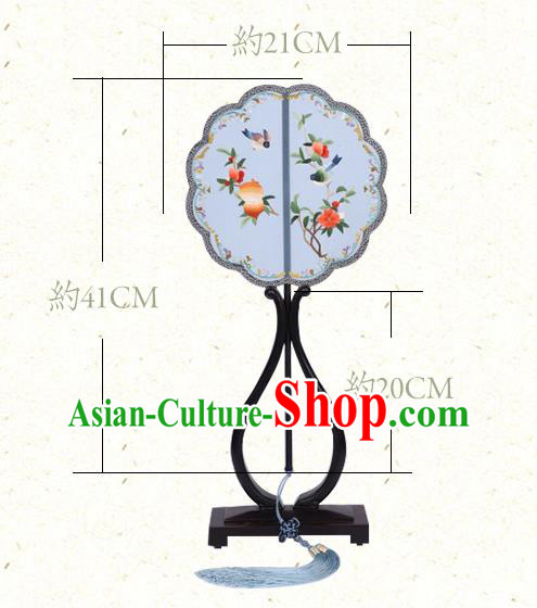 China Traditional Song Dynasty Wedding Fan Classical Blue Silk Fan Handmade Embroidered Palace Fan