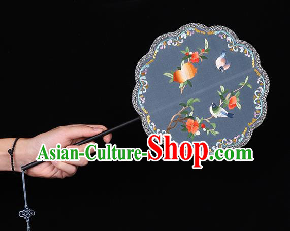 China Traditional Song Dynasty Wedding Fan Classical Blue Silk Fan Handmade Embroidered Palace Fan