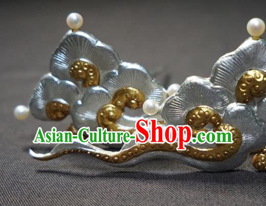 Chinese Ancient Princess Silver Cloud Hairpin Traditional Ming Dynasty Palace Lady Hair Stick