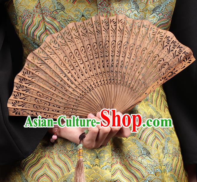 Chinese Traditional Wood Accordion Classical Folding Fan Handmade Carving Sandalwood Fan