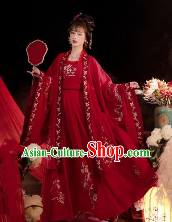 China Ancient Princess Red Hanfu Dress Traditional Ming Dynasty Wedding Costumes Complete Set