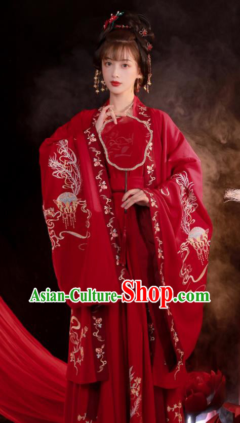 China Ancient Princess Red Hanfu Dress Traditional Ming Dynasty Wedding Costumes Complete Set