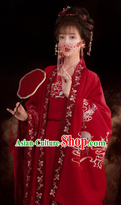 China Ancient Princess Red Hanfu Dress Traditional Ming Dynasty Wedding Costumes Complete Set