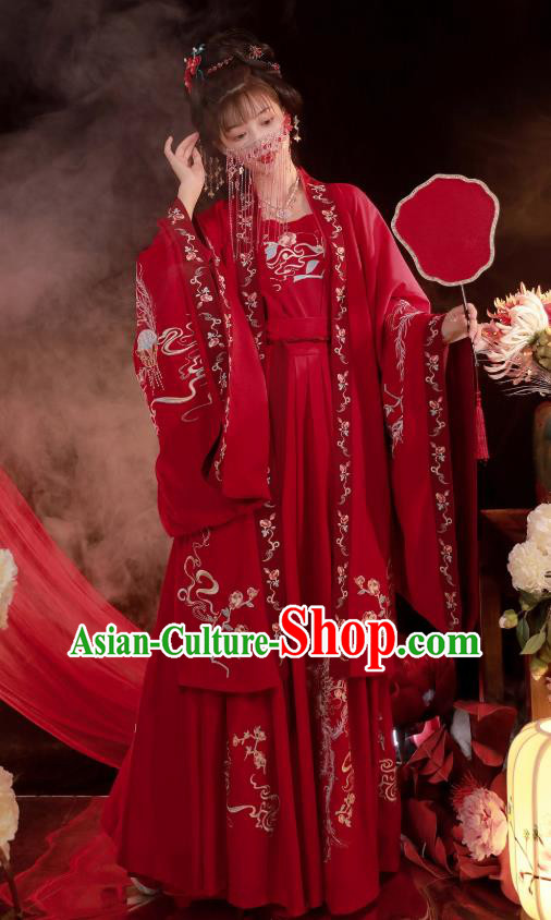 China Ancient Princess Red Hanfu Dress Traditional Ming Dynasty Wedding Costumes Complete Set