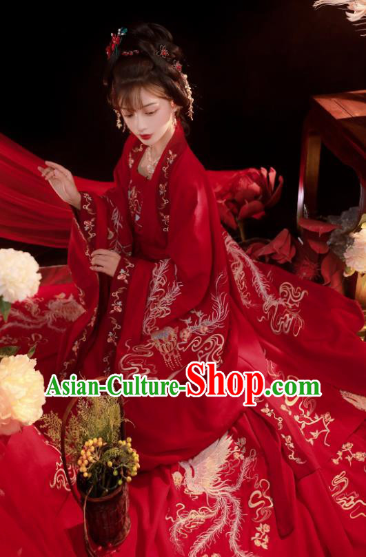 China Ancient Princess Red Hanfu Dress Traditional Ming Dynasty Wedding Costumes Complete Set