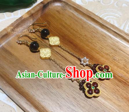 China Handmade Ear Accessories Traditional Cheongsam Garnet Earrings