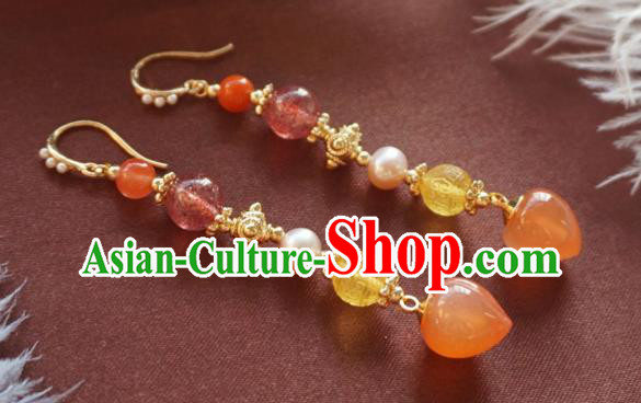 China Handmade Pearls Ear Accessories Traditional Cheongsam Rose Quartz Peach Earrings