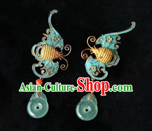 China Handmade Blueing Bat Ear Accessories Traditional Qing Dynasty Court Earrings