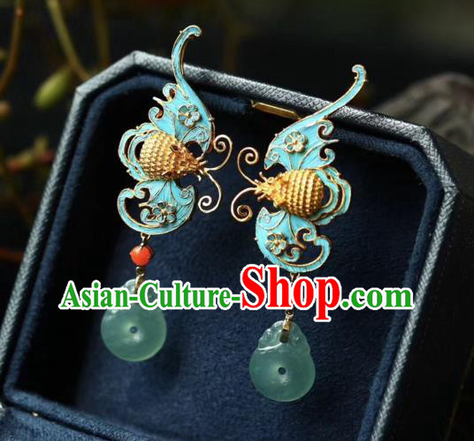 China Handmade Blueing Bat Ear Accessories Traditional Qing Dynasty Court Earrings