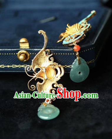 China Handmade Blueing Bat Ear Accessories Traditional Qing Dynasty Court Earrings