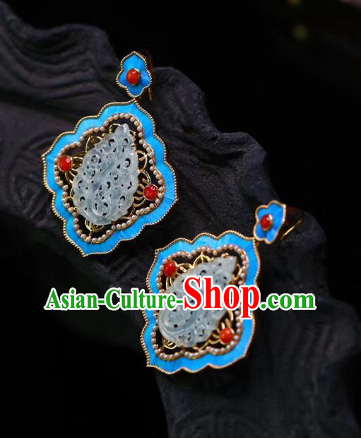 China Handmade Jadeite Ear Accessories Traditional Qing Dynasty Agate Blueing Earrings