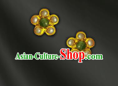 China Handmade Golden Plum Blossom Ear Accessories Traditional Cheongsam Pearls Earrings