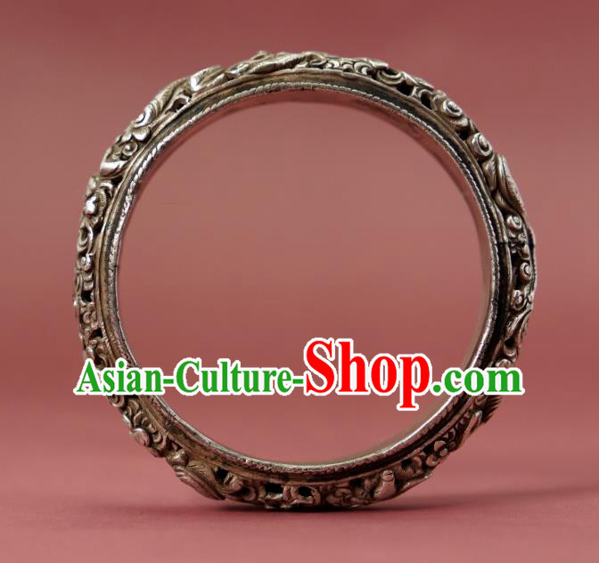 Chinese Traditional Wristlet Accessories National Silver Carving Bat Bracelet