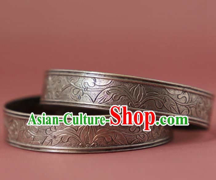 Chinese Traditional Qing Dynasty Wristlet Accessories National Cheongsam Silver Carving Bracelet