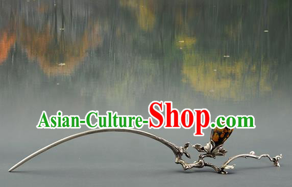 Chinese Traditional Cheongsam Hairpin National Silver Mangnolia Hair Stick