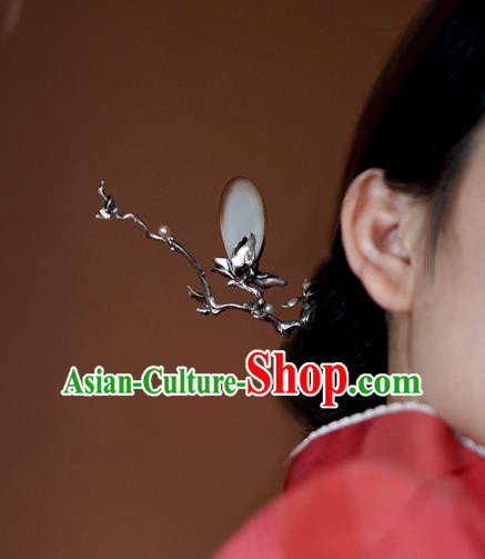 Chinese National Silver Mangnolia Hair Stick Traditional Cheongsam Hetian Jade Hairpin