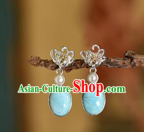 China Traditional Cheongsam Silver Chrysanthemum Earrings Handmade Kallaite Ear Accessories