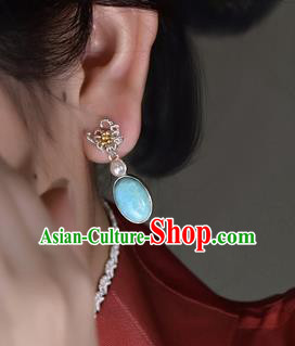 China Traditional Cheongsam Silver Chrysanthemum Earrings Handmade Kallaite Ear Accessories