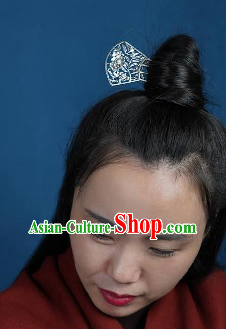 Chinese National Silver Hair Comb Cheongsam Carving Peony Hairpin Traditional Hair Accessories