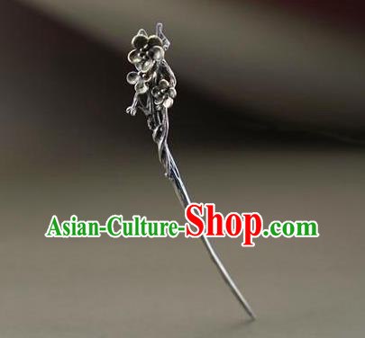Chinese Handmade Cheongsam Hairpin Traditional Hair Accessories National Silver Carving Plum Hair Stick