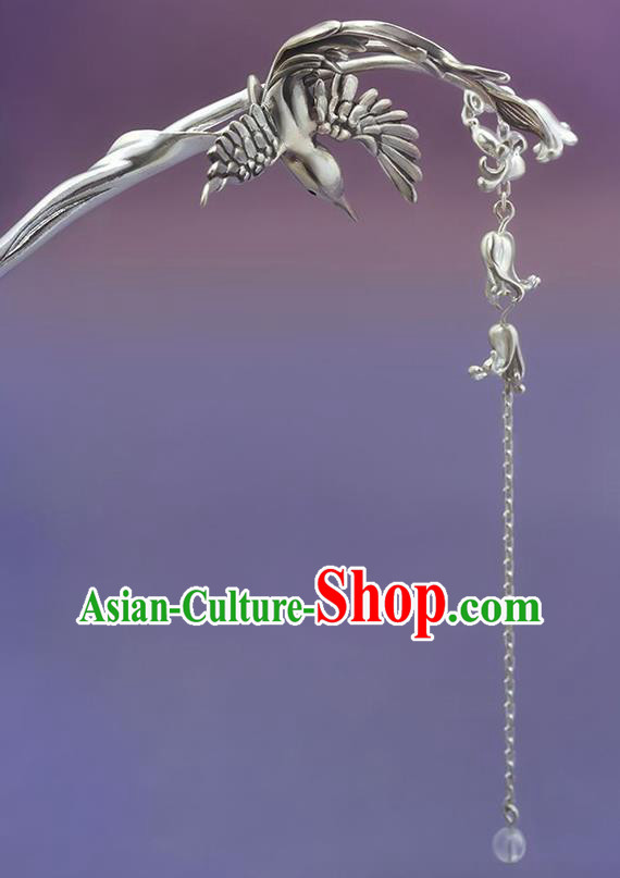 Chinese Traditional Hair Accessories National Silver Bird Tassel Hair Stick Handmade Cheongsam Hairpin