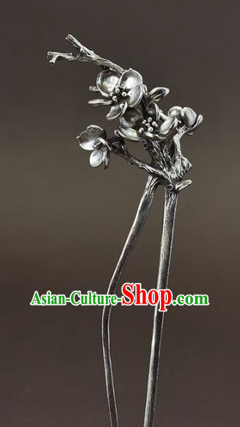 Chinese National Cheongsam Hair Stick Traditional Hair Accessories Handmade Silver Plum Hairpin