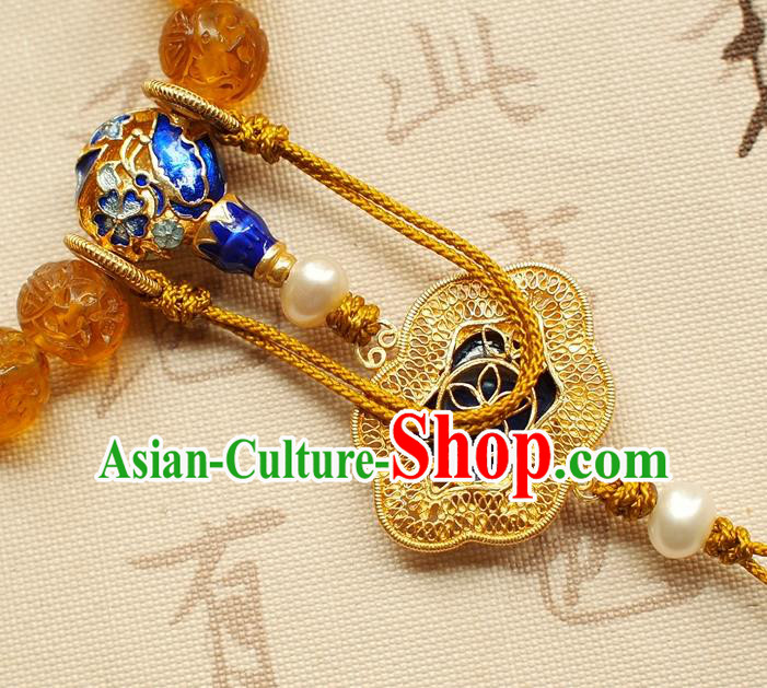 Chinese Traditional Qing Dynasty Topaz Beads Bracelet National Cheongsam Lapis Brooch