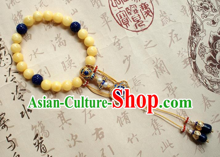 Chinese National Cheongsam Beeswax Brooch Traditional Qing Dynasty Lapis Bracelet