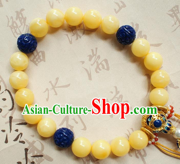 Chinese National Cheongsam Beeswax Brooch Traditional Qing Dynasty Lapis Bracelet