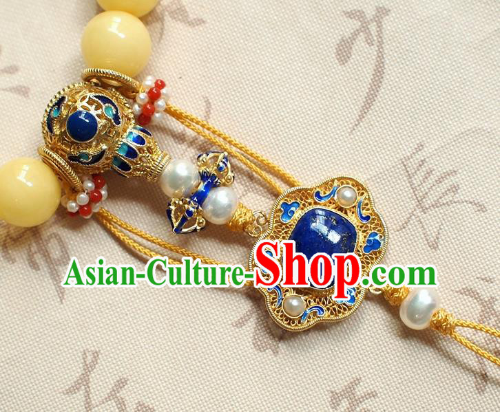 Chinese National Cheongsam Beeswax Brooch Traditional Qing Dynasty Lapis Bracelet