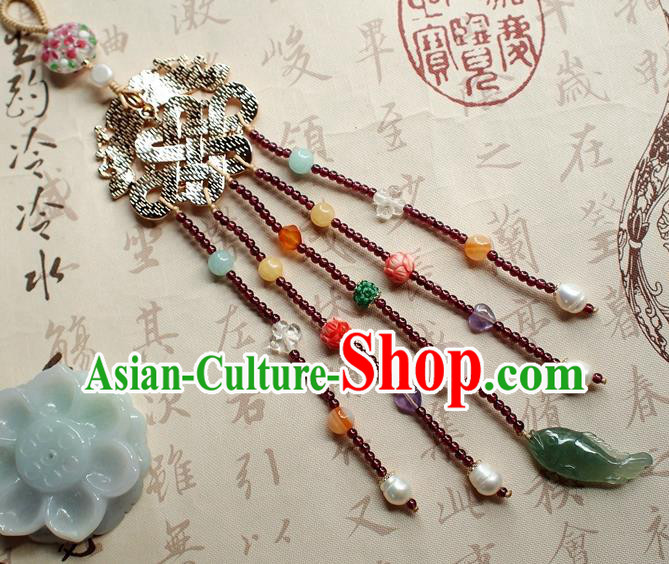 Chinese Traditional Jadeite Pendant Accessories National Cheongsam Garnet Tassel Brooch