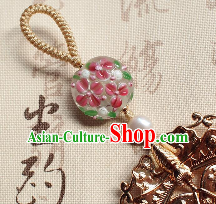 Chinese Traditional Jadeite Pendant Accessories National Cheongsam Garnet Tassel Brooch