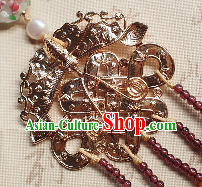 Chinese Traditional Jadeite Pendant Accessories National Cheongsam Garnet Tassel Brooch