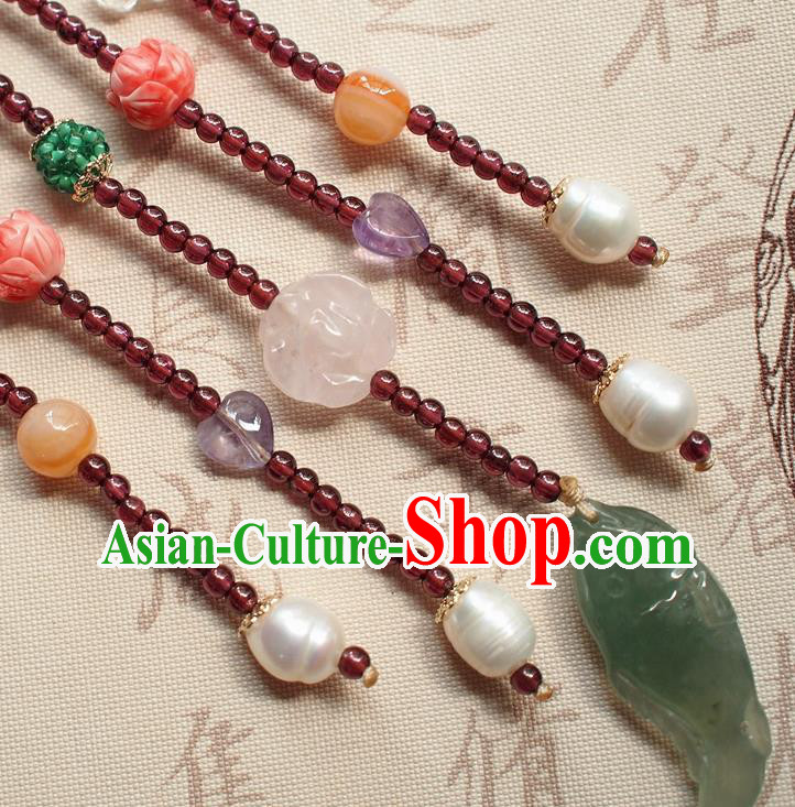 Chinese Traditional Jadeite Pendant Accessories National Cheongsam Garnet Tassel Brooch