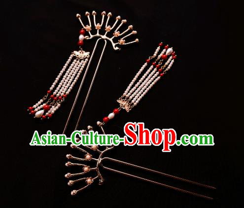 Chinese Ancient Princess Hairpin Traditional Song Dynasty Court Pearls Tassel Hair Stick
