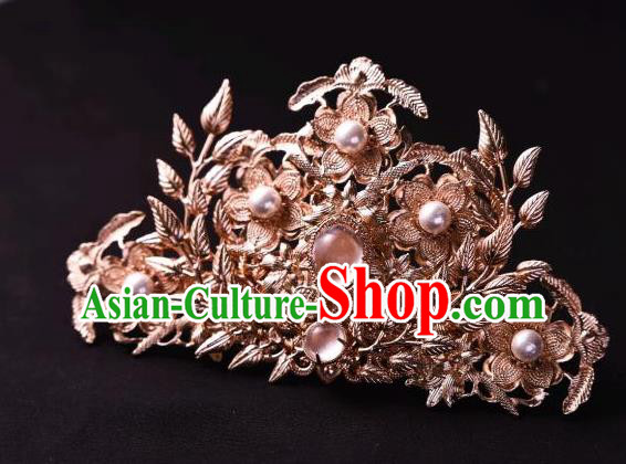 Chinese Ancient Imperial Concubine Pearls Hairpin Traditional Song Dynasty Golden Hair Crown