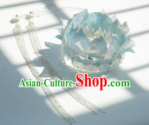 Chinese Ancient Princess Headdress Traditional Tang Dynasty Princess Blue Lotus Hair Crown