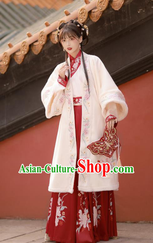 China Ancient Hanfu Garment Traditional Song Dynasty Young Beauty Embroidered Costumes Complete Set