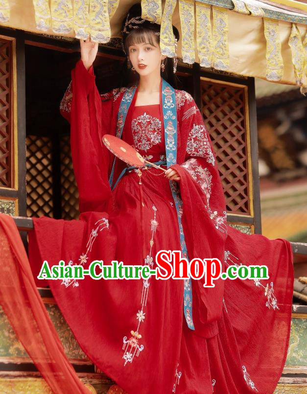 China Traditional Tang Dynasty Wedding Costumes Ancient Princess Red Hanfu Dress Clothing
