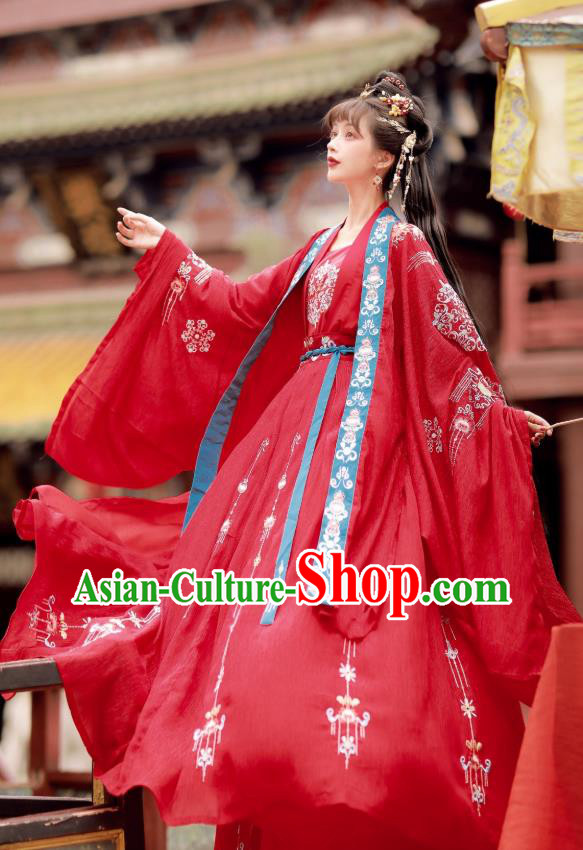 China Traditional Tang Dynasty Wedding Costumes Ancient Princess Red Hanfu Dress Clothing