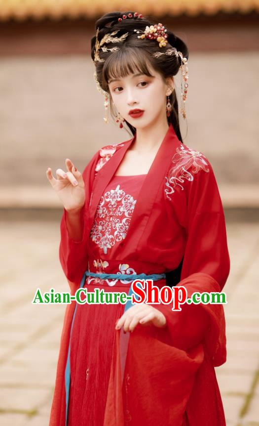 China Traditional Tang Dynasty Wedding Costumes Ancient Princess Red Hanfu Dress Clothing