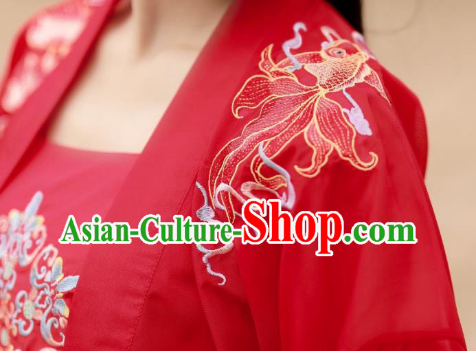 China Traditional Tang Dynasty Wedding Costumes Ancient Princess Red Hanfu Dress Clothing