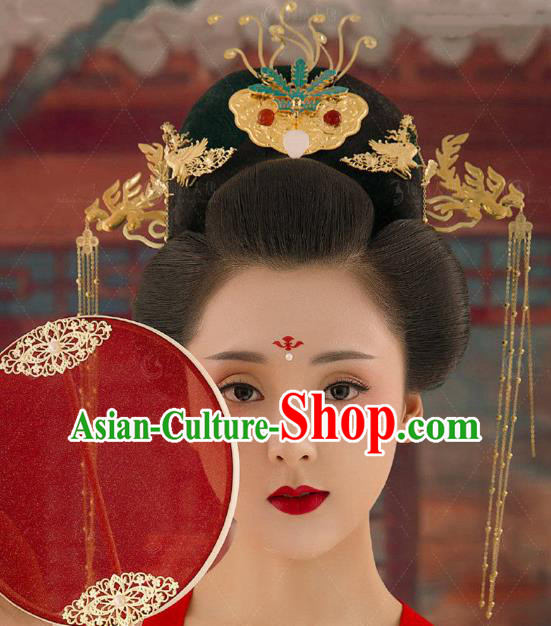 Chinese Ancient Tang Dynasty Imperial Concubine Hair Crown and Hairpins