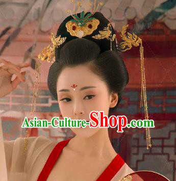 Chinese Ancient Tang Dynasty Imperial Concubine Hair Crown and Hairpins